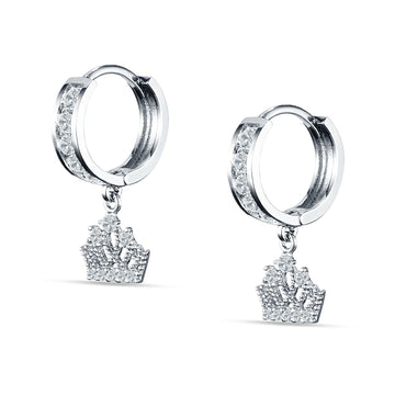 Princess Crown Hoop Earrings Cubic Zirconia 925 Sterling Silver Wholesale